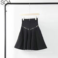 Women knitwear dress sweater beading ottoman zipper waistband flare skirt